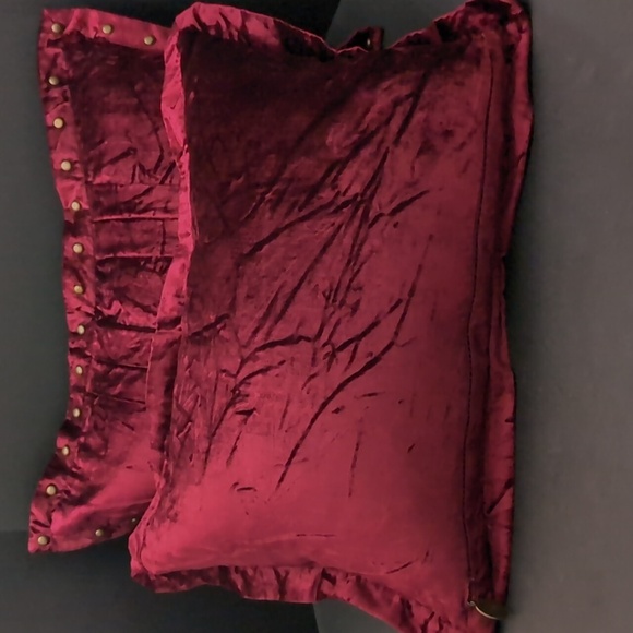 Pier 1,Set of 2 Red Velvet Throw Pillows with Bronze Studded Accents. - Picture 4 of 8